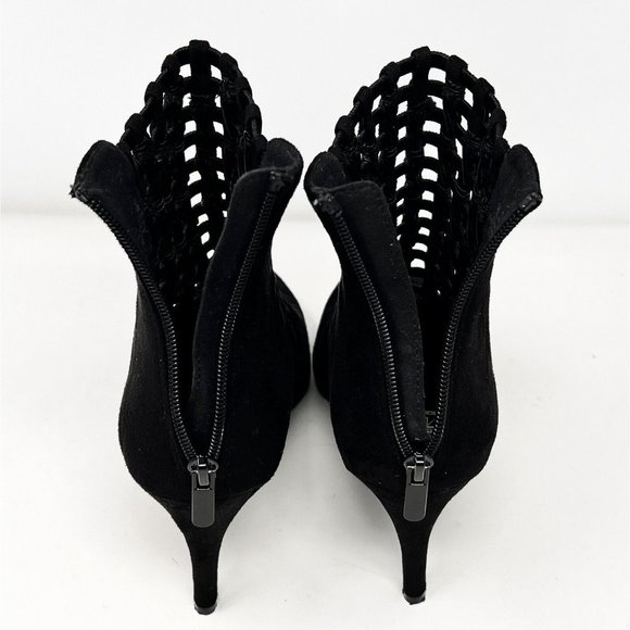 Impo Black‎ Faux Suede Stretch Ankle Boots Lattice Cutwork Zipper Back 3.5” Heel - Picture 7 of 11